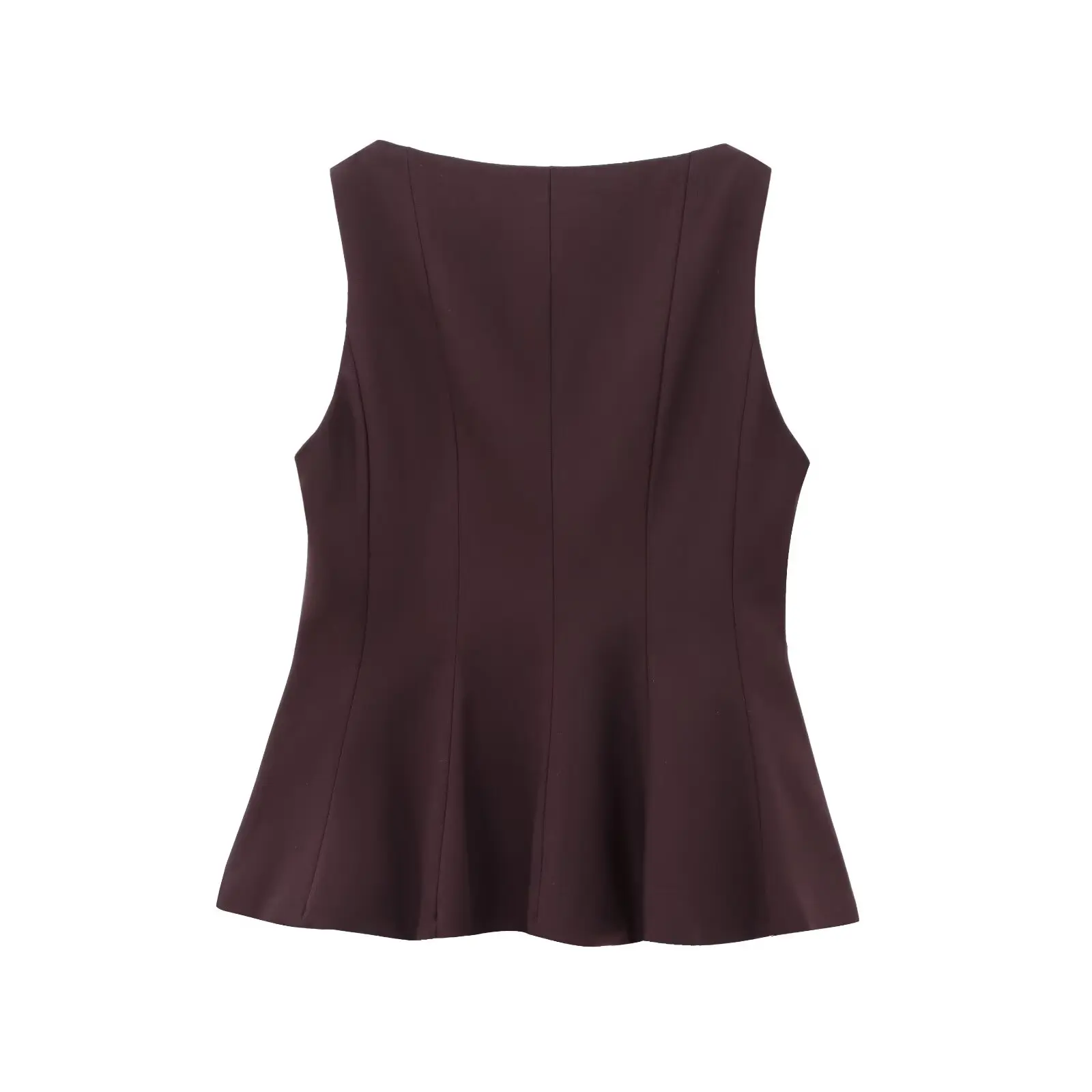 

ZBZA Autumn New Women's Street Sle Faion Design Sense Ruffle Hem Top Pure Color Polyester Fiber Vest Svel Dr