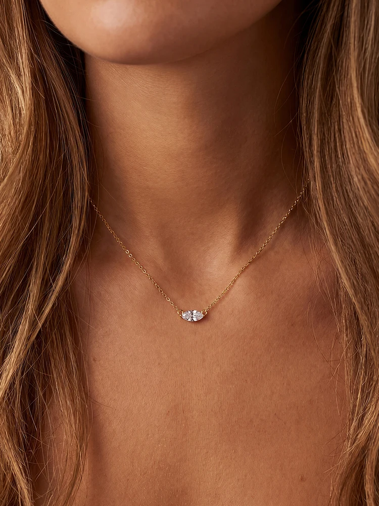 925 Sterling Silber Minimalismus Mode Marquise Zirkon Halskette für Frauen Verlobung Hochzeit Party Hochwertiger edler Schmuck – Detail 3