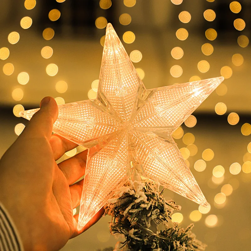 Christmas Tree Top Star Battery Power Glowing Five-pointed Star Lamp For Home Christmas Tree Decoration Lighting