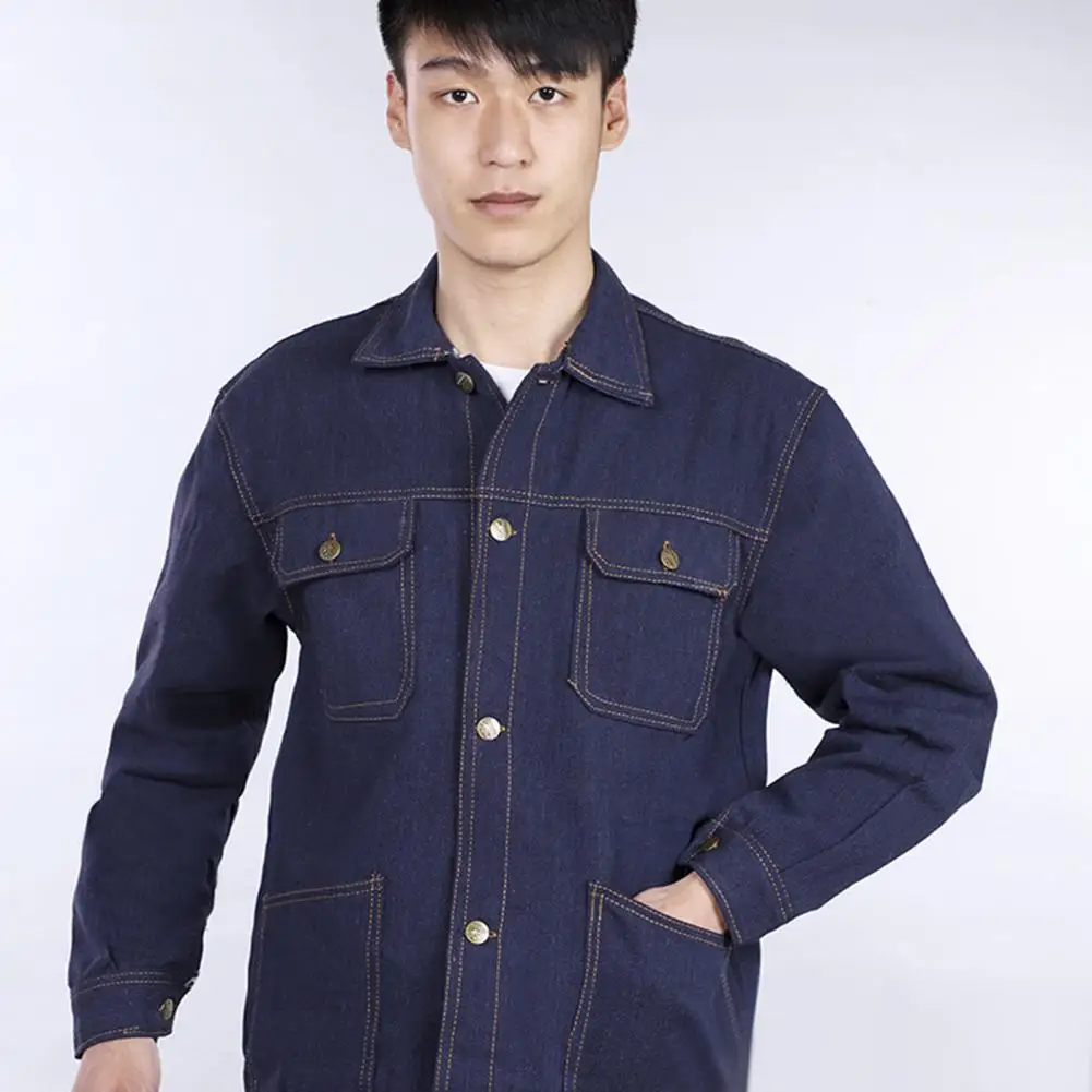 2Pcs/Set Jacket Pants Set Lapel Long Sleeve Single-Breasted Turn-down Collar Men Multi Pockets Denim Cargo Outfit Male Clothing