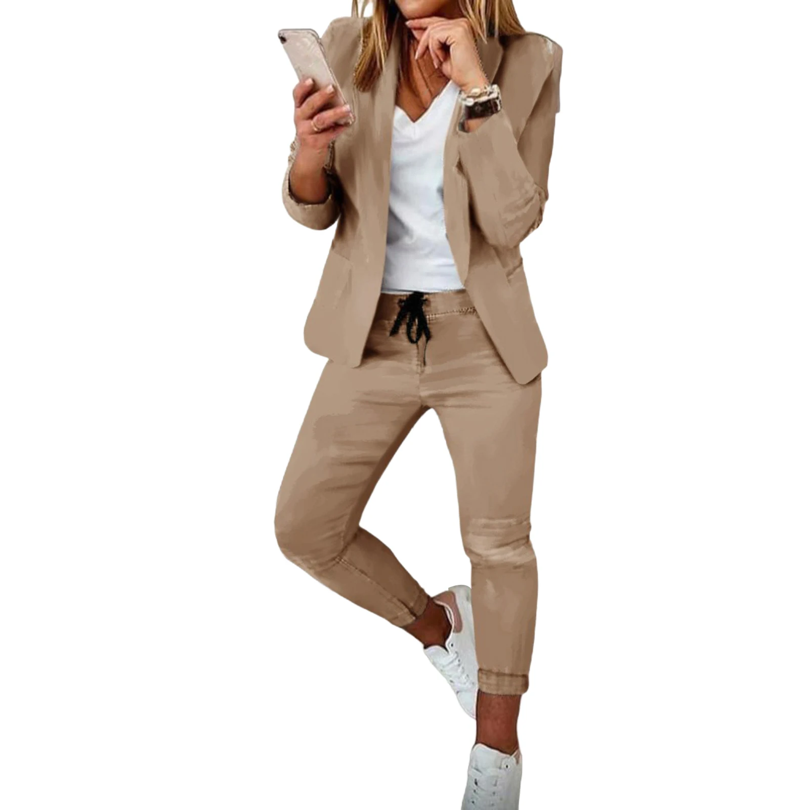 

Lady Outfit Set Slim Fit Two piece Open Stitch Women Pants Set OL Style Women Pants Set for Business Trip