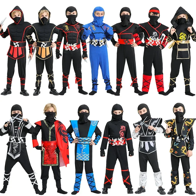 Disfraces de Ninja para niños, cosplay de Halloween, dragón, Ninja, Guerrero, Carnaval, Purim, ropa de fiesta