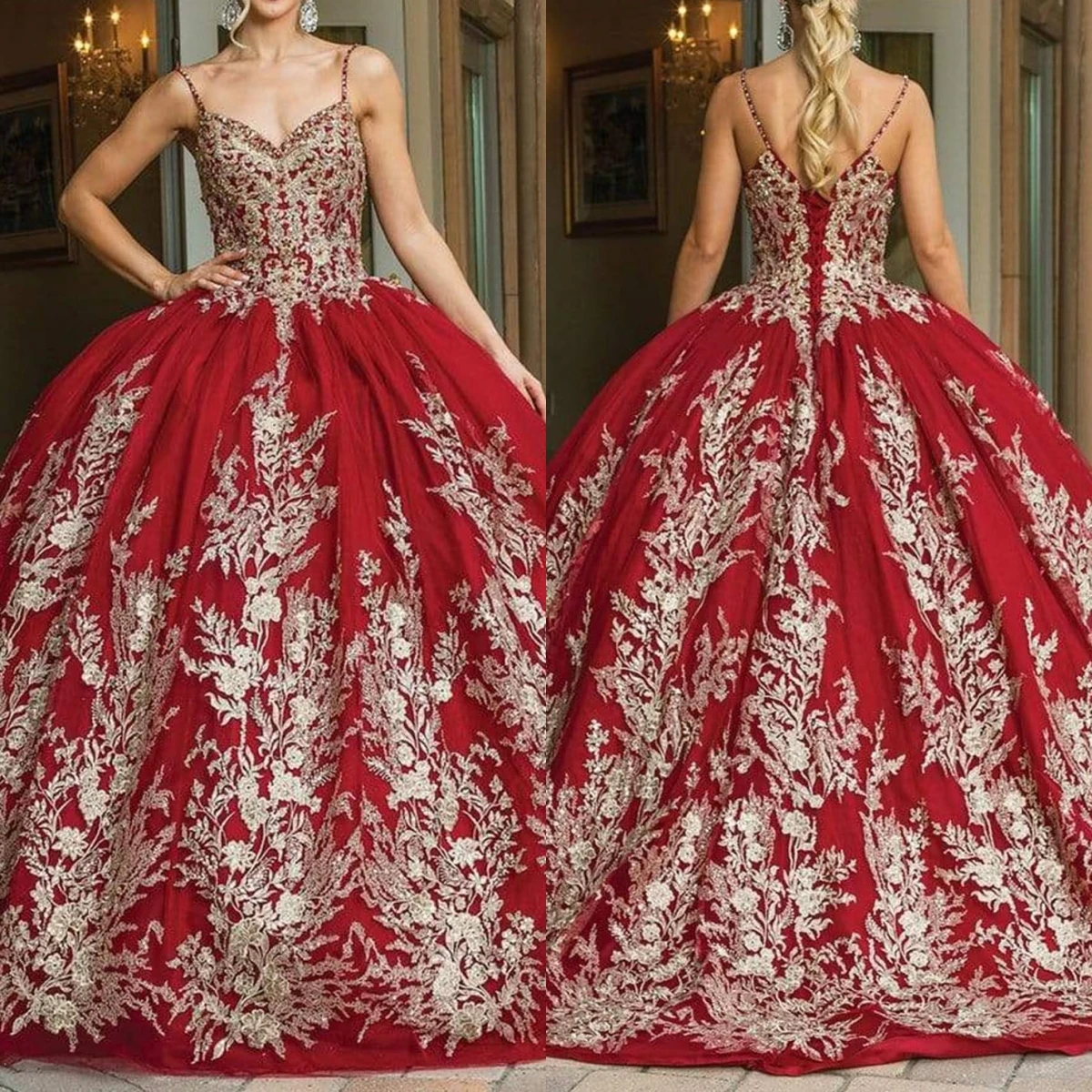 Verfraaid Royalty Geïnspireerde Ballgown Mouwloze Spaghettibandjes Quinceanera Jurk 2023 Cocktailjurken Volumineuze Royalty