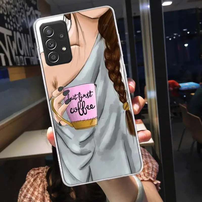 Princess Female Boss Coffee Phone Case For Galaxy Samsung A02S A03S A04S A05S S8 A15 A25 A35 A55 A9 A8 A7 A6 J8 J6 J4 Plus S7 S1