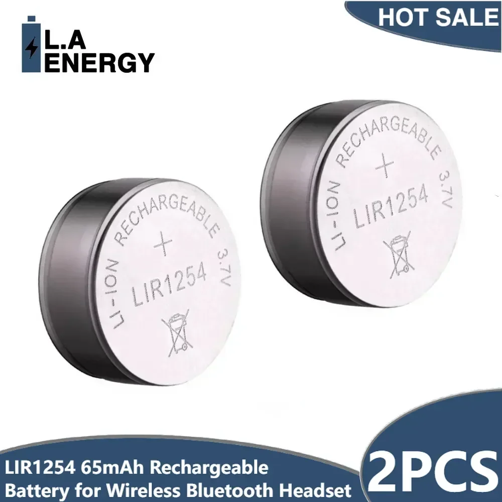 2PCS LIR1254 Rechargeable Lithium Battery 65mAh LIR 1254 Button Type Rechargeable Battery Cylindrical Wireless Bluetooth Headset