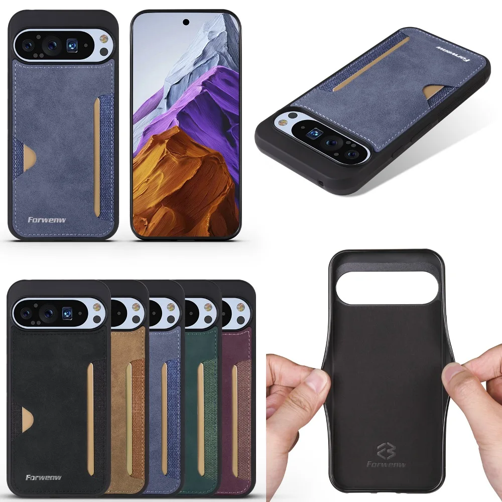 

Solid Color Leather Back Card Slot Phone Case for Google Pixel 9 10 Pro XL 9a
