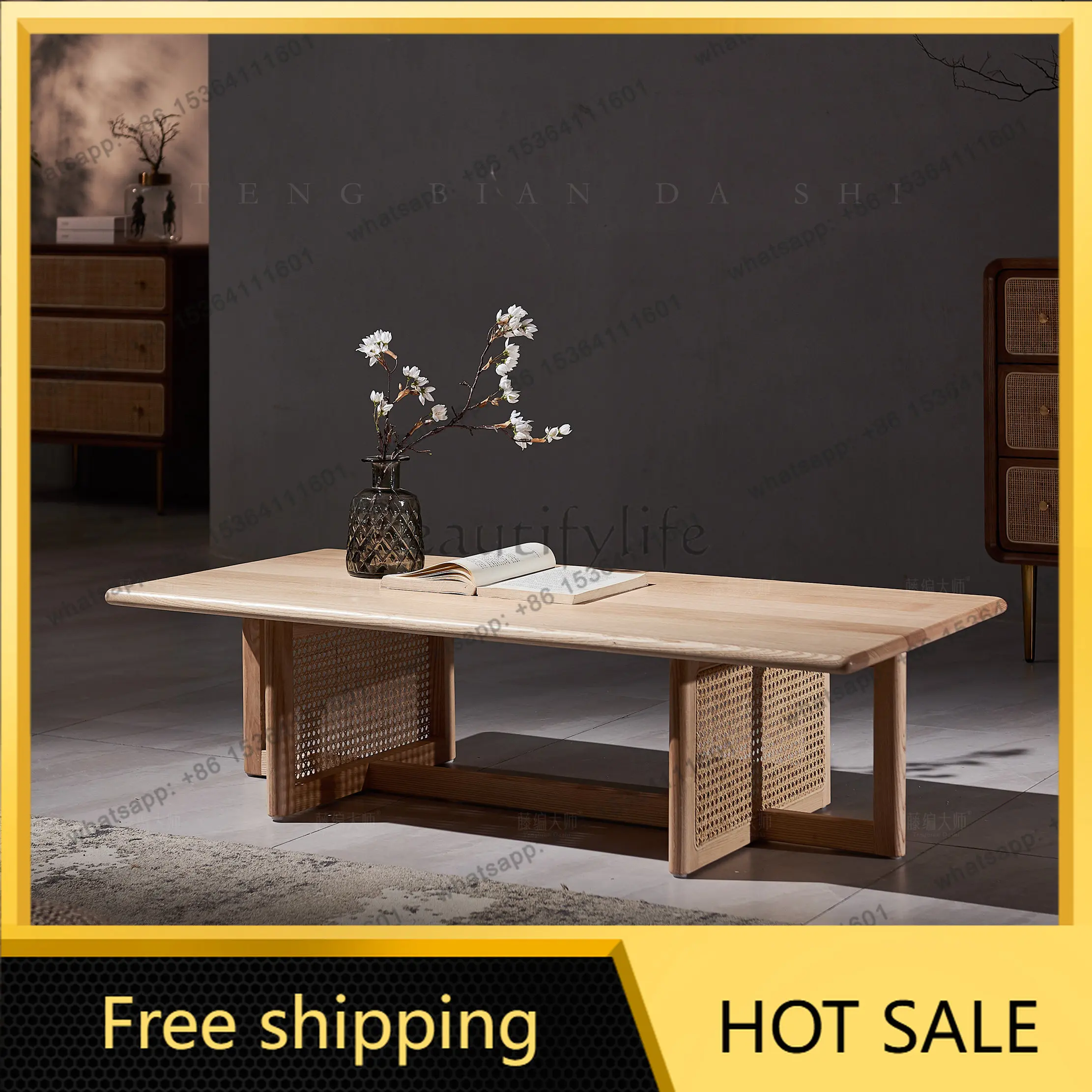 LD simple small apartment living room balcony household log tea table Nordic ash wood tea table