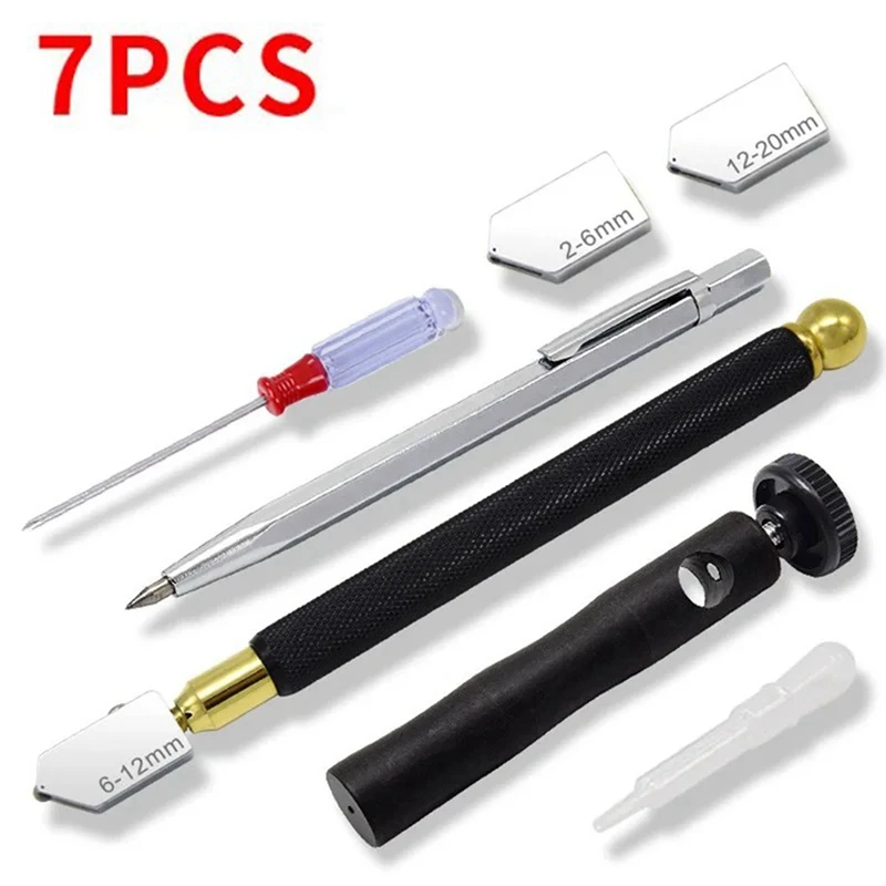 ABKP-Glass Knife Set Oil-Filled Glass Knife Marking Pen Set Black Handle Glass Cutter Head