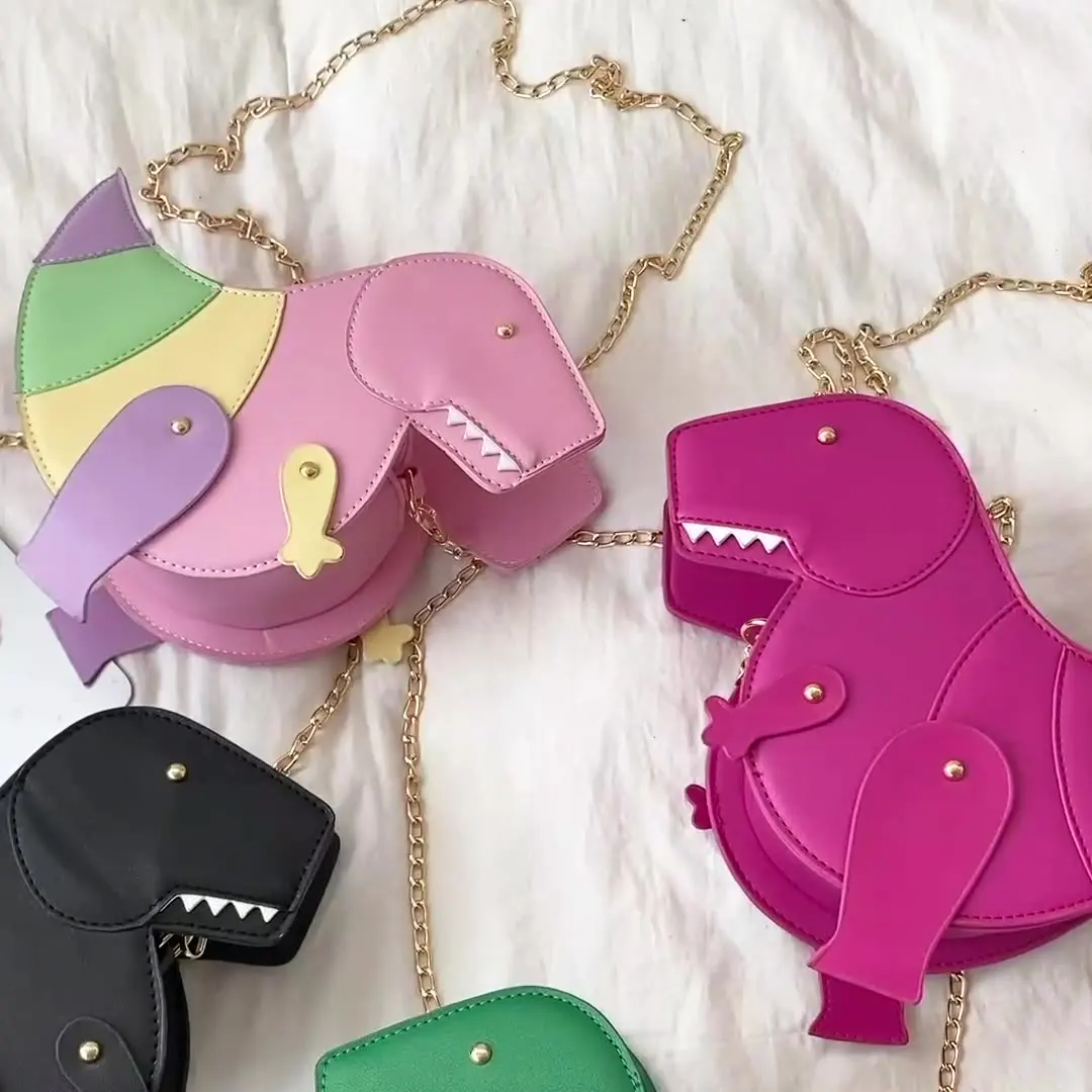 Women Fashion Dinosaur Shape PU Leather Rivet Chain Crossbody Shoulder Bag Lady Messenger Bags Girls Mini Clutch Shopping Totes