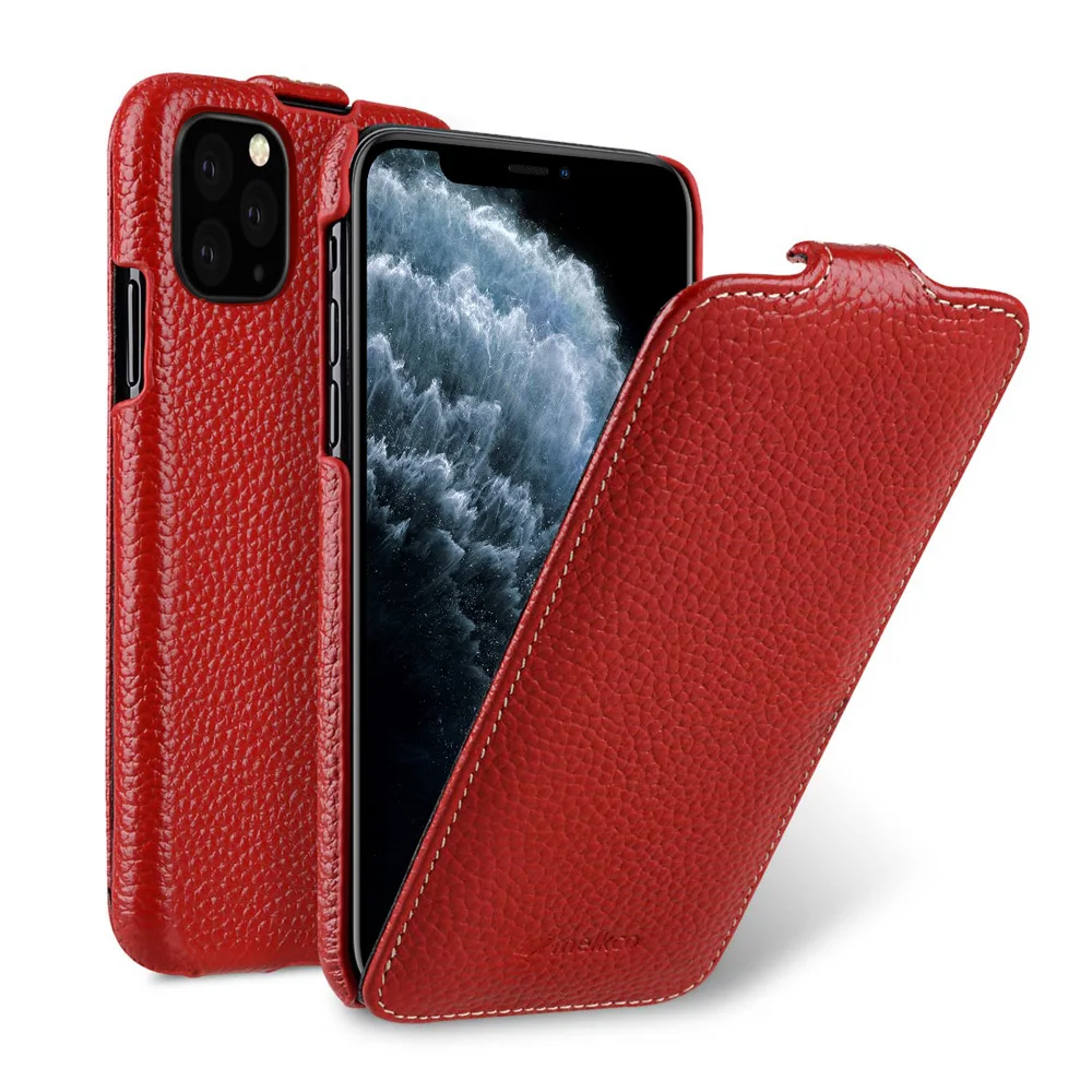 

2020 New Business Flip Cover For iPhone 11 Pro Real Genuine Leather Cowhide Phone Case Bags For iPhone11 Pro Max Purple Orange