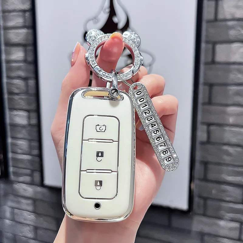 3 Bottons Silver Golden Car Remote Control Key Case Cover Keychian for 2018 2019 2020 DFSK Glory 580 S560 500 CVT Accessories