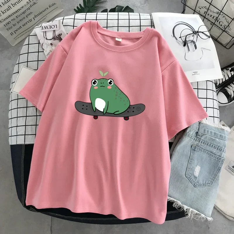 Cute Frog Women\'s Round Neck T-shirt Short Sleeve T-shirt Loose Korean Version of The Top Gothic Kawaii Wholesale TOPS TEE