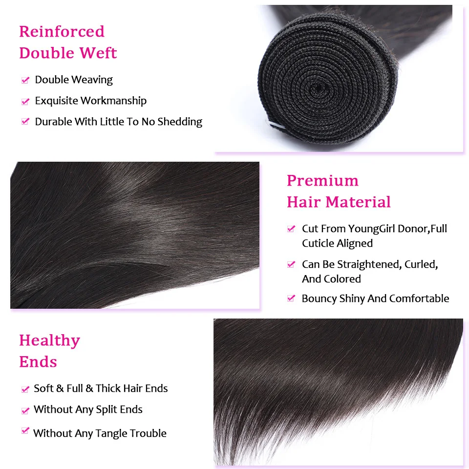 Alipretty Stragiht Bundles With Closure 100% Human hair 4x4 Transparent Lace Closure Human Hair Bundles Extensions Weaves Double