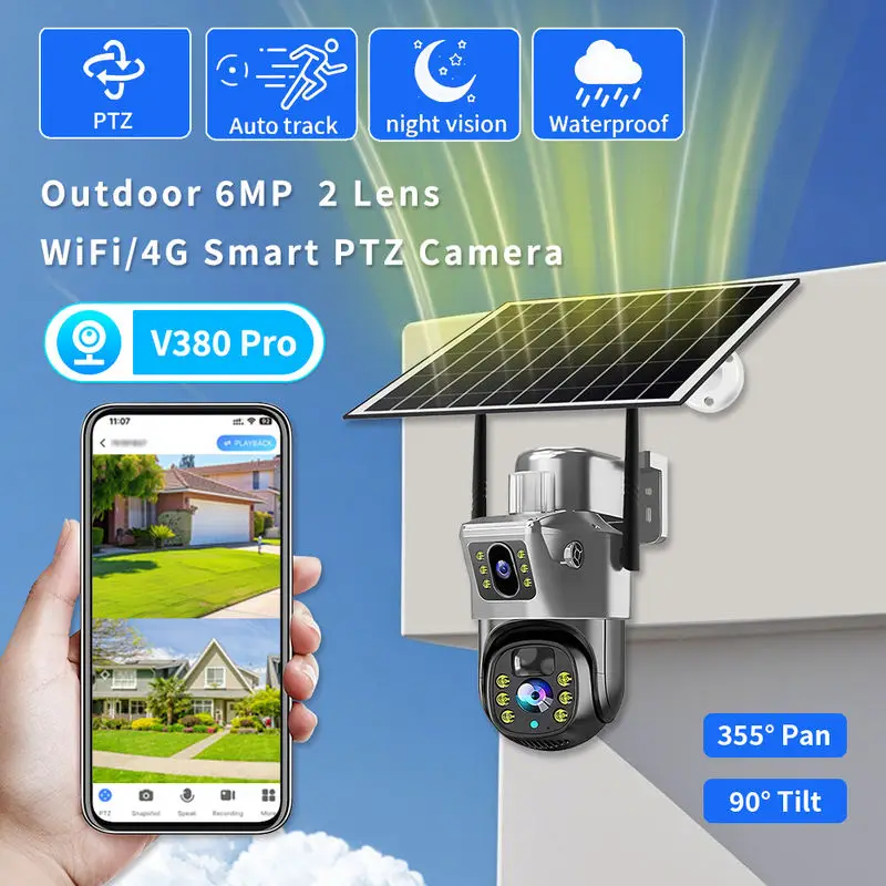 4G WiFi Wireless CCTV Security IP Camera Pan‑Tilt CMOS Night Vision Solar Powered Surveillance Camera Supports Cloud &128GB Card