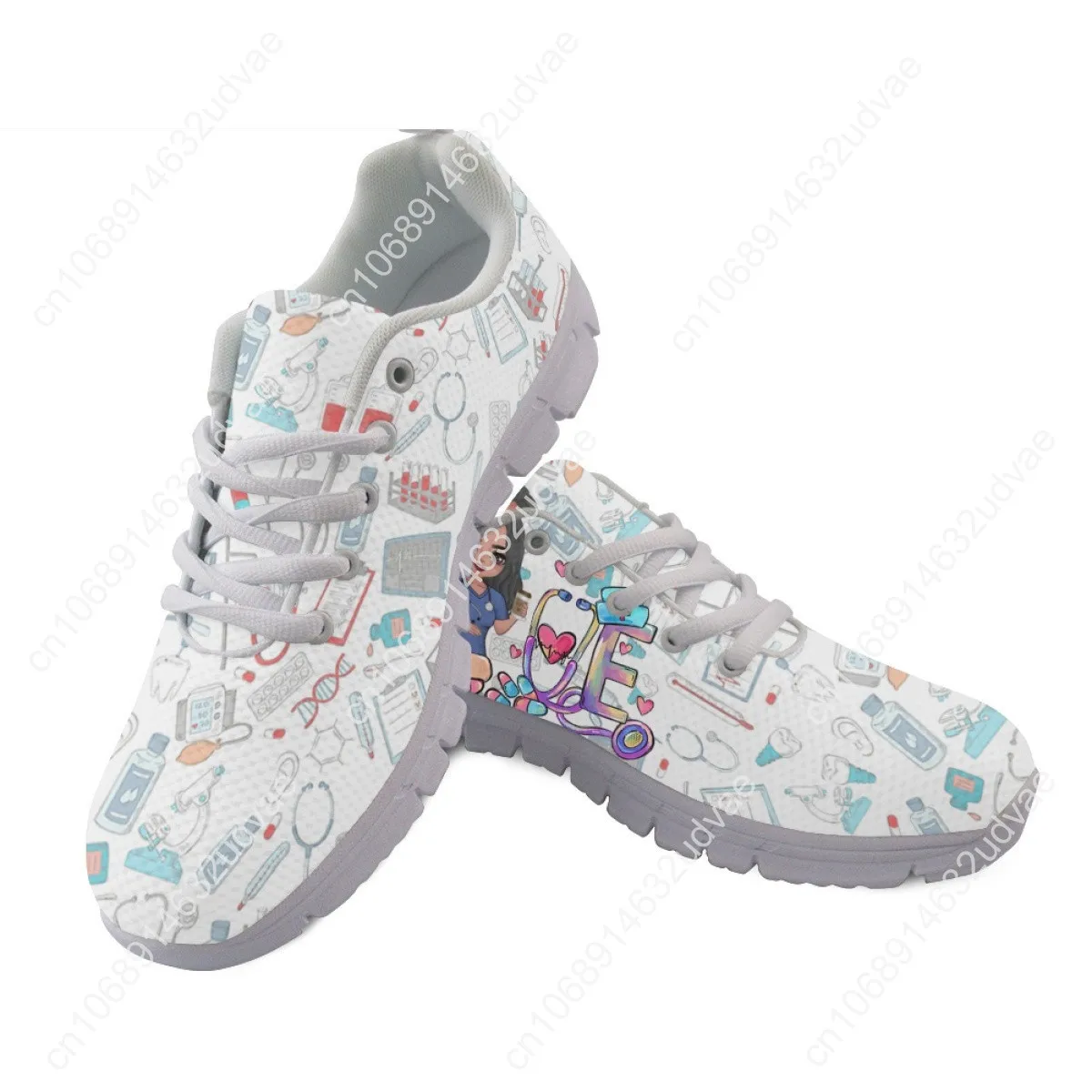 Cute Cartoon Nurse Shoes Paramedic Nursing Shoe For Women Female Running Sneakers Light Mesh Flats Girls Footwear