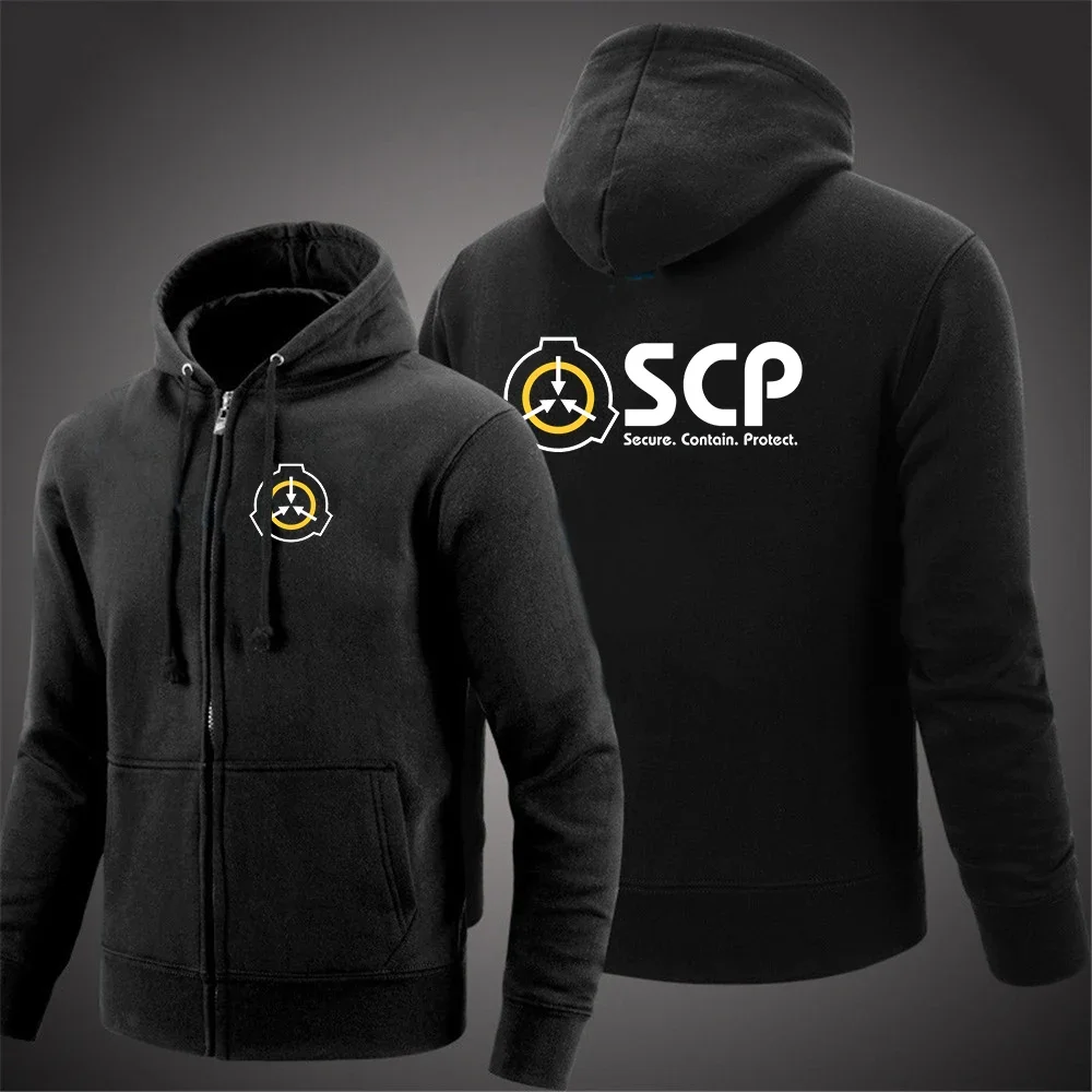 2024 New SCP Foundation Secure Contain Protect Men's Solid Color Zipper Pullover Sweater Long-sleeved Comfortable Versatile Caot