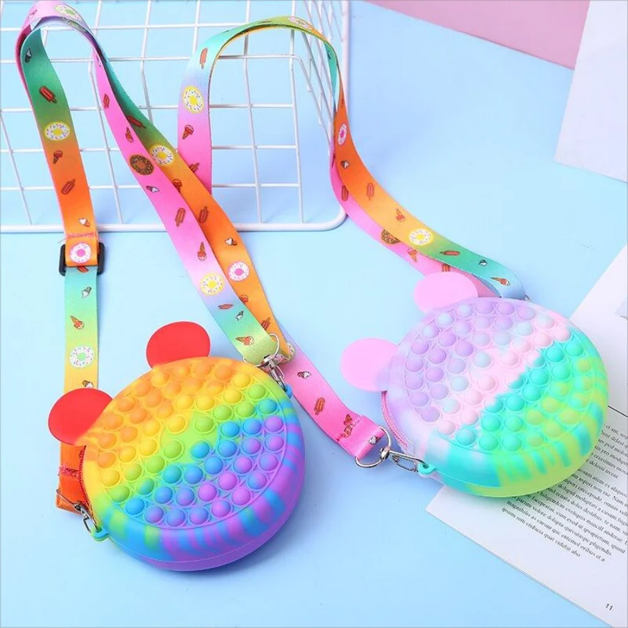 Cute cartoon colorful stress relief shoulder crossbody bag for boys and girls holiday gift kids stress relief pop fingertip toy