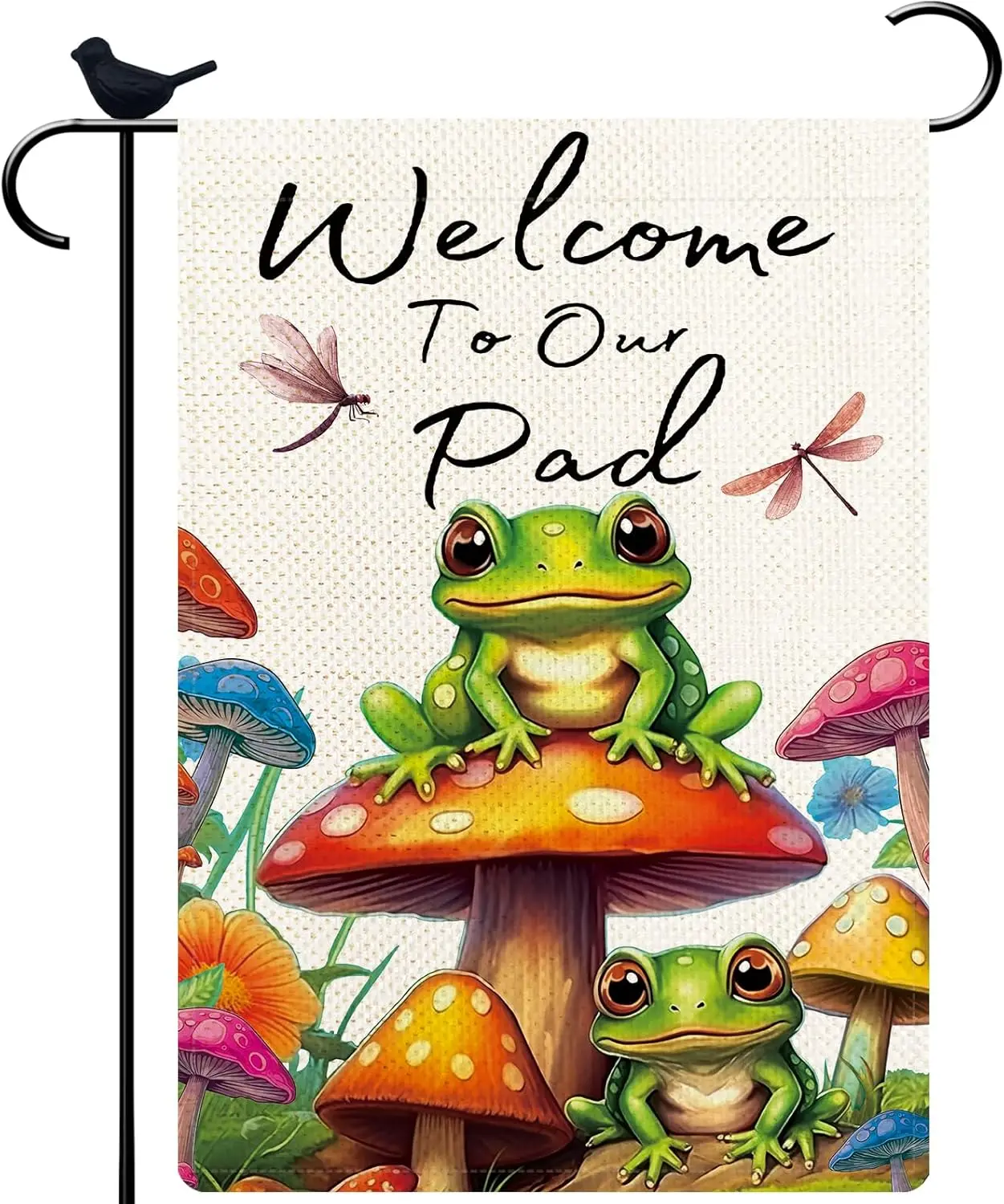 Welcome To Our Pad Garden Flag Frog Theme Garden Decor Spring Summer Burlap Yard Flags 12.5 x 18 Inch Double Sided Outdoor Flags