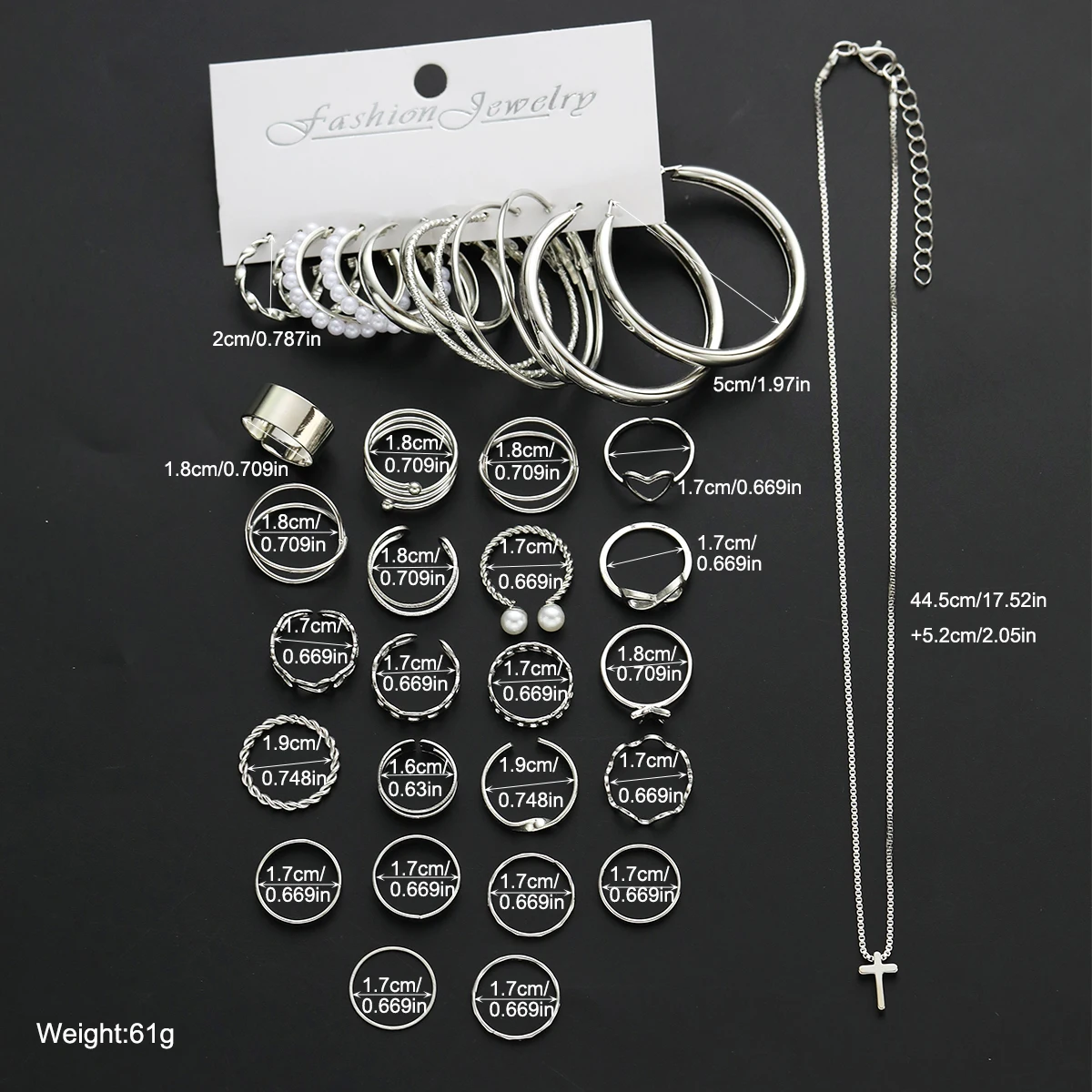 35 Pcs/Set Elegant Personality Imitation Pearl Earrings Rings Cross Necklace Jewelry Set For Women Daily Wear Vintage Jewelry - view 6