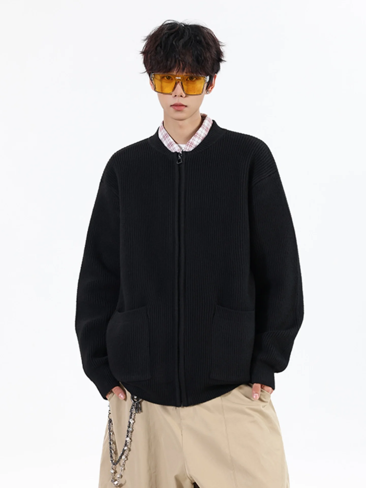 

Мужской вязаный кардиган American Sle: свободный крой, на молнии, осенний, премиум-класса, мягкий, комфортный, с длинными рукавами