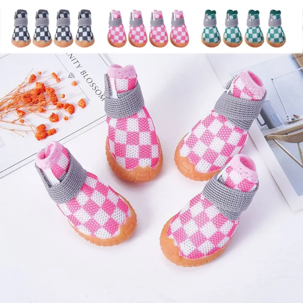 

4pcs/set Breathable Breathable Pet Dog Shoes Soft Wear-resistant Hollow Dog Boots Anti-skid Sandwich Mesh Puppy Mesh Shoes