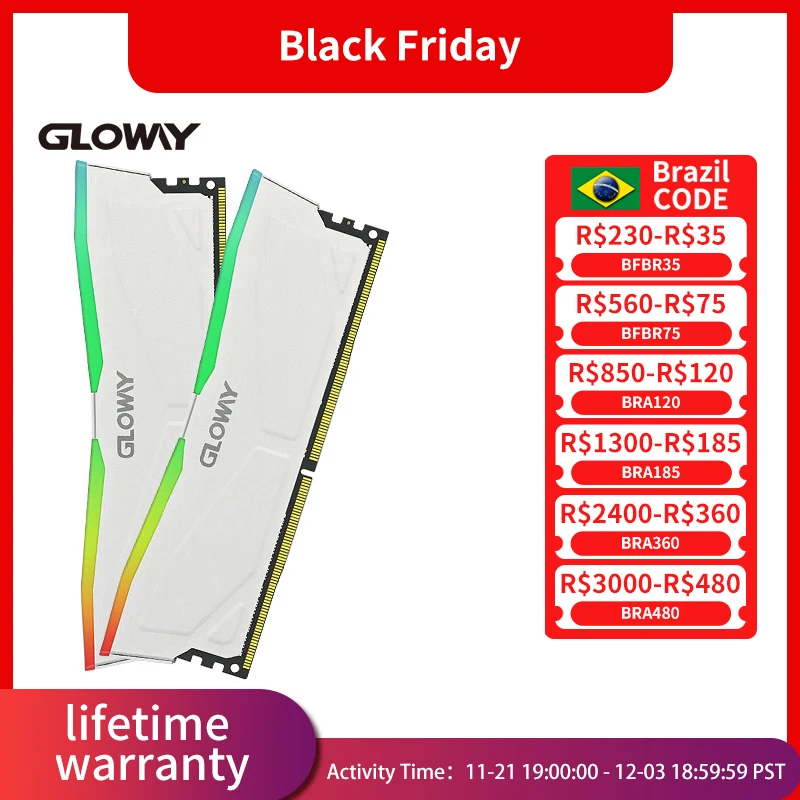 Gloway Memoria RAM DDR4 3200mhz RGB (8GBX2) 3600mhz (16GBX2) 32GB For Desktop Warranty Lifetime