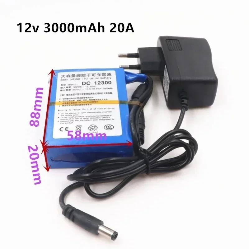 12V 20000Ah Lithium Battery pack with AC Power Charger EU/US Plug for CCTV camera wireless transmitter Rechargeable Battery
