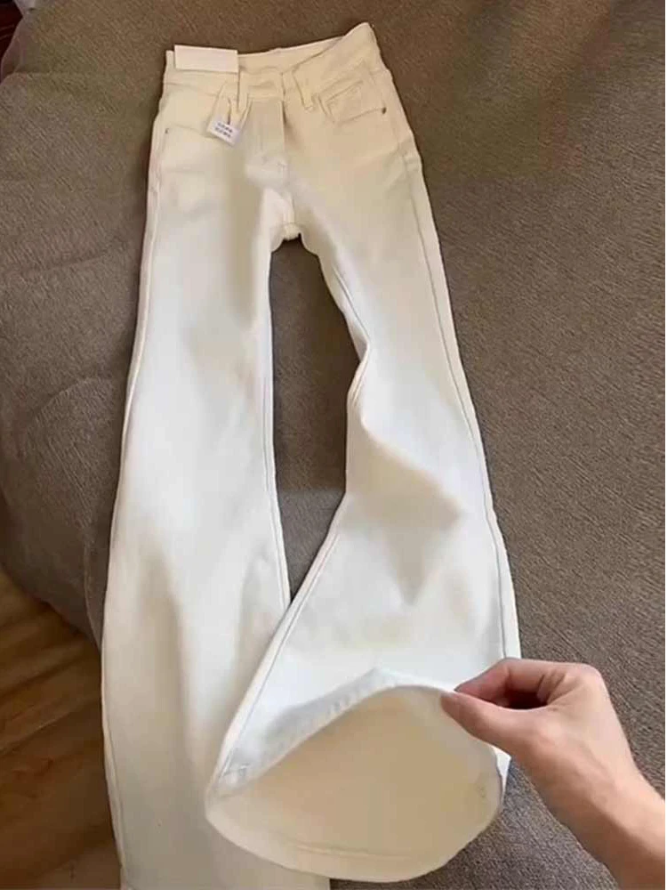 

Белые джинсы Slim Fit для мужчин, летние, тонкие, с высокой талией, расклешенные, в американском стиле High Street, Cleanfit, длинные брюки, повседневная одежда