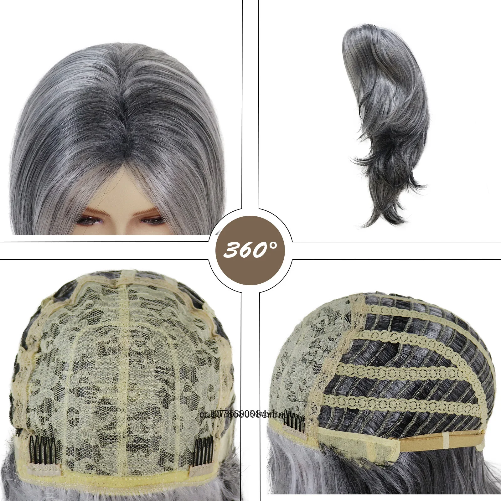 Grey Layered Long Synthetic Wigs with Bangs Silver Gray Wavy for Women Salt and Pepper Natural Looking Daily Use Heat Resistant image 3