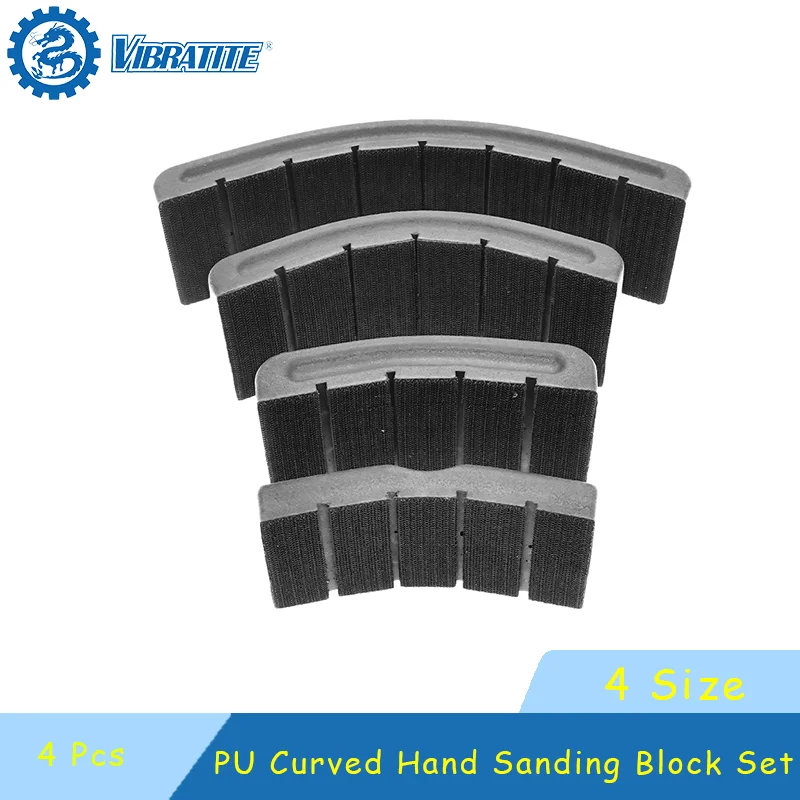 PU Curved Hand Sanding Block Set Hook & Loop Flexible Sanding Pad 4 Pcs for Auto Body Putty Filler Sanding Woodworking Fiberglas
