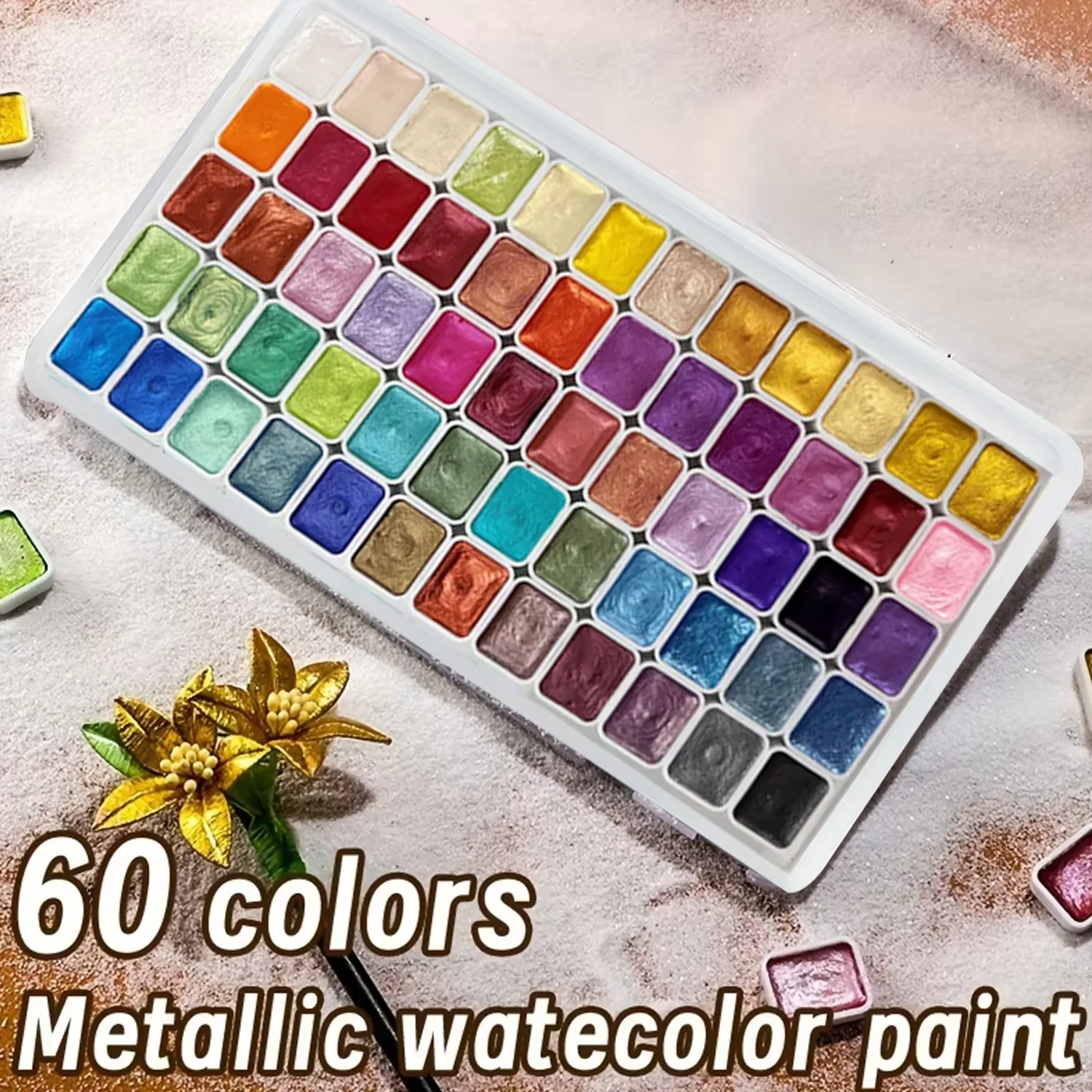 60/72 Colors Pearl Watercolor Pigment: Metallic Solid Paint Portable A...