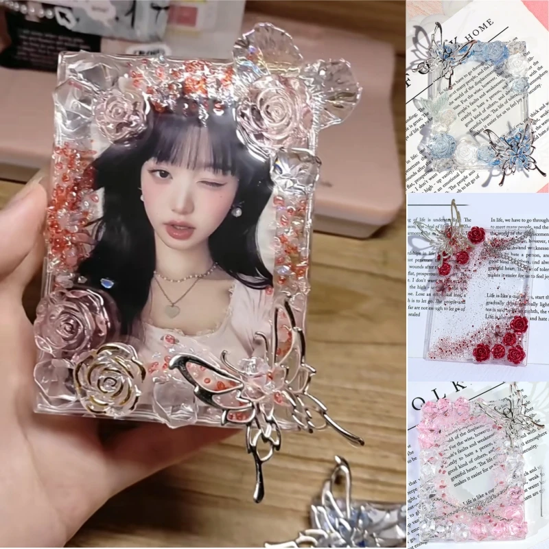 

Rose Crystal Idol Photocard Holder Butterfly Shell Card Brick Exquisite Idol Photo Sleeves High Transparency Photo Frame