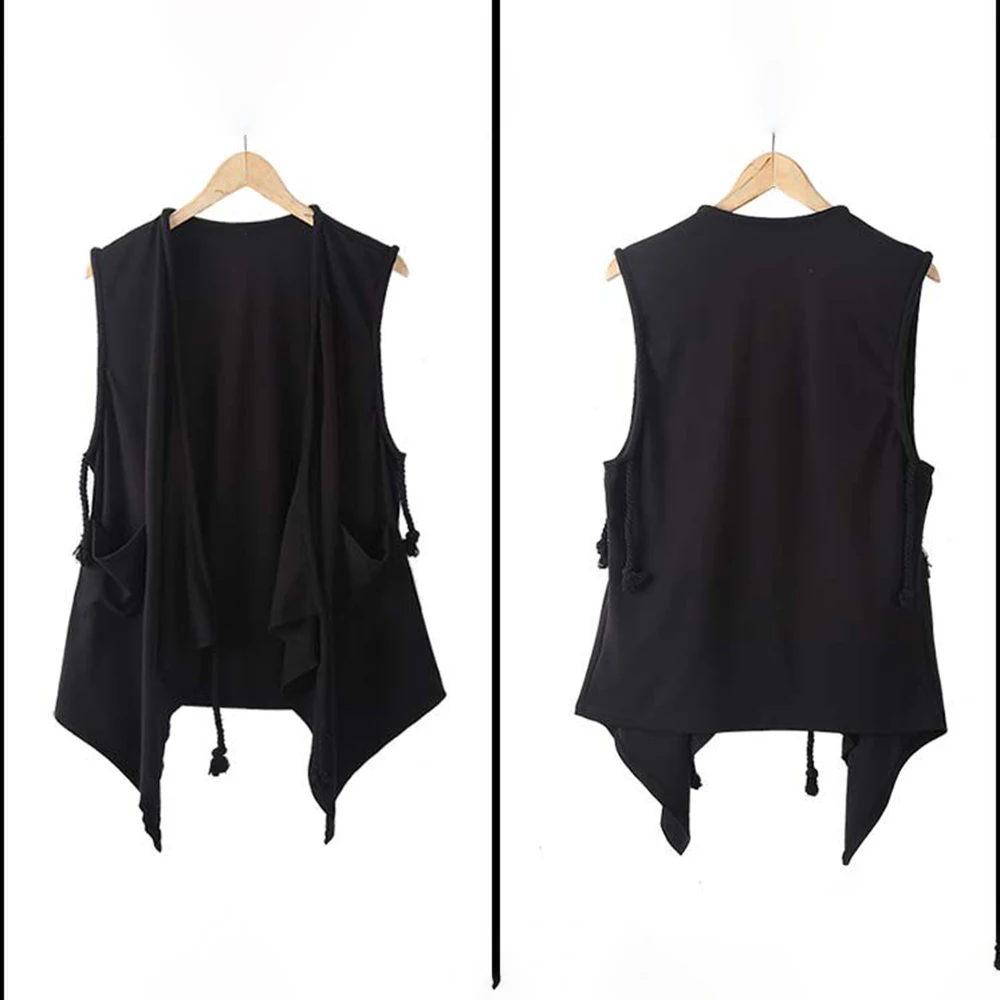 Men'S Irregular Rope Decorated Cardigan Vest Streetwear Fashion Youth Trendy Outdoor Versatile Tank Jacket Men'S Clothing 2026