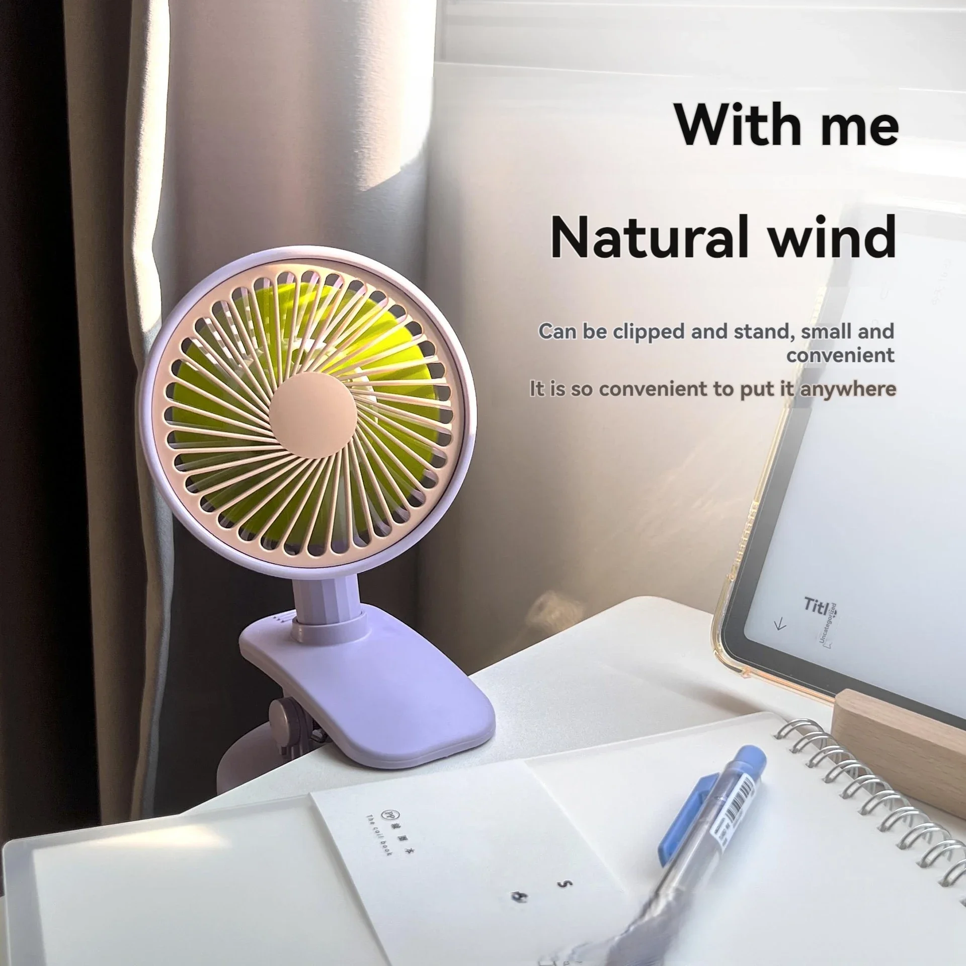 Silent Clip Fan for Desktop Fans, vento forte, ângulo ajustável, Night Light, adequado para várias cenas, quarto, novo, 2024