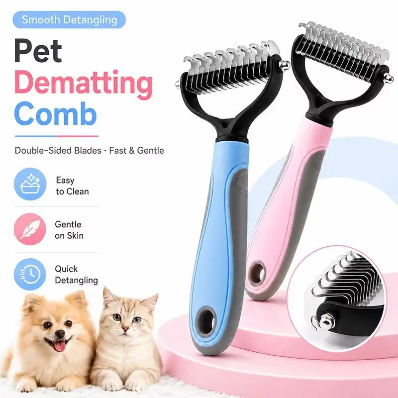 Dog Cat Hair Deshedding Brush Pet Grooming Comb Removes Loose Hair Untangles Knots For Puppy Daily Care