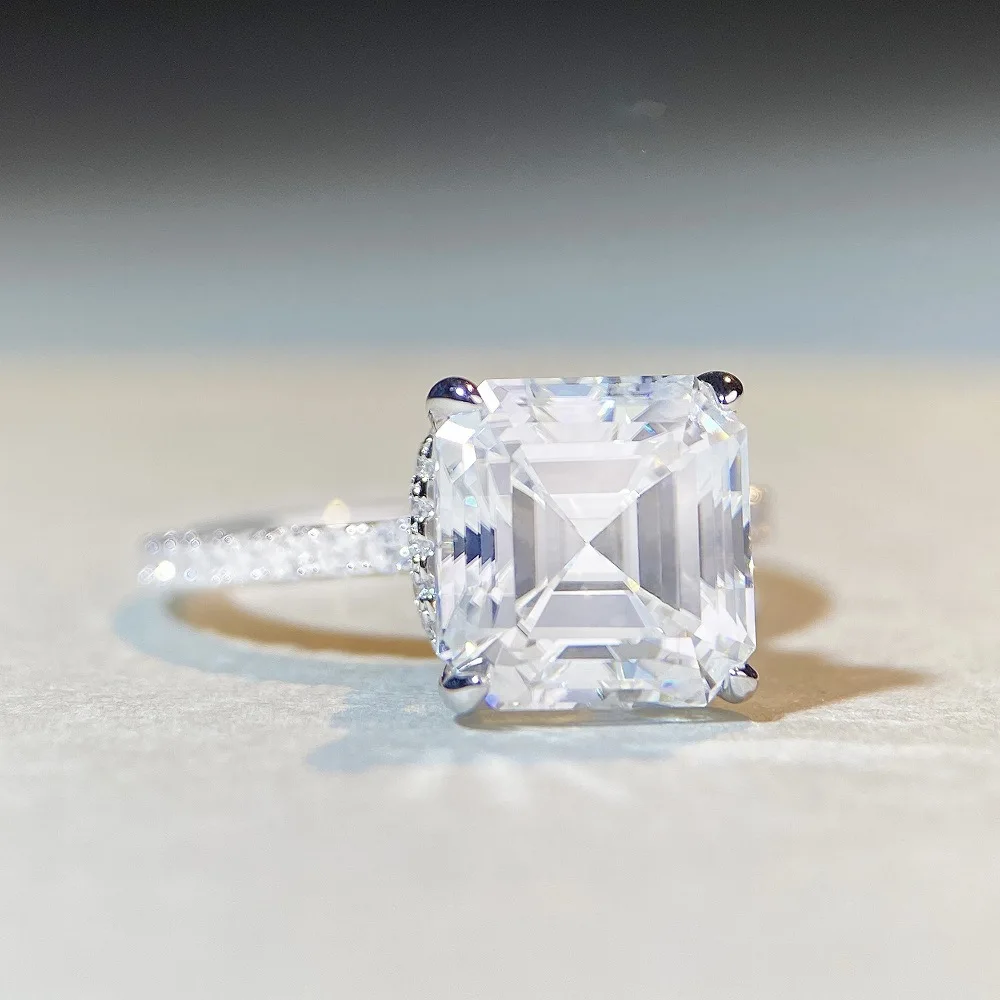 

Moissanite Ring S925 Silver Border Foreign Trade Pagoda Ring with Irregular Diamond Asch