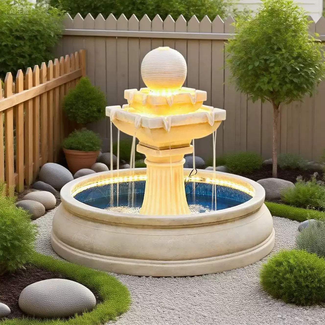 European Garden Fountain Wishing Pool Solar Layered Water Landscape Outdoor Courtyard Landscape