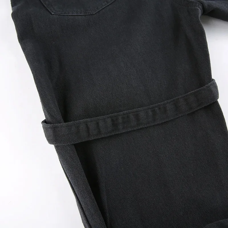 Metal Button High Waisted Straight Leg Jeans Drop Crotch Trousers Streetwear Hip Hop Fashion Y2K Cargo Denim Pants for Women