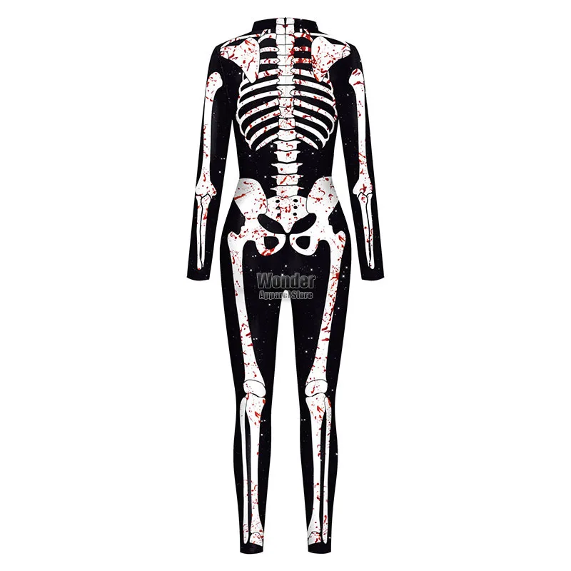 Women Men Skull Body Skeleton 3D Printing Jumpsuit Adult Halloween Cosplay Costumes Party Role Playing Dress Up Outfit