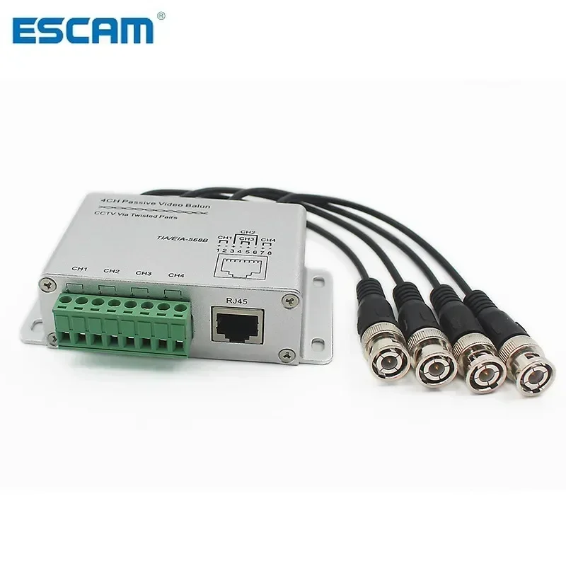 CCTV 시스템용 수동 송신기 비디오 발룬, BNC 수-UTP Rj45 Cat5 4 채널 UTP 비디오 발룬 변속기, 1 개