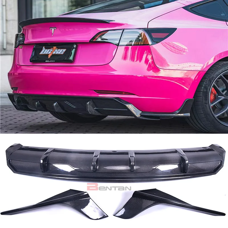 Automobile rear bumper spoiler kit is suitable for Tesla Model3 real carbon fiber rear lip diffuser enclosure fittings 2016-2022