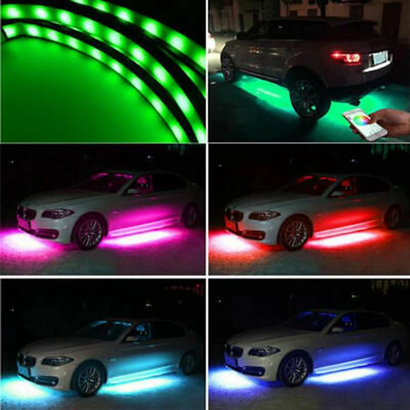 2X90CM +2X120CM Car LED Chassis Light APP Controlled RGB LED Light Bar Car Atmosphere Light Car Undercarriage Light