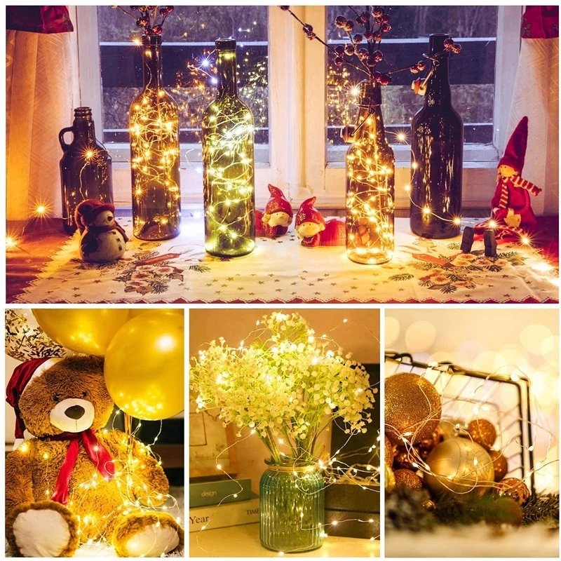 Christmas Wedding New Year Home Garden Decor LED Fairy Garland Lights Button Battery Operated String Lamp For Bedroom Living