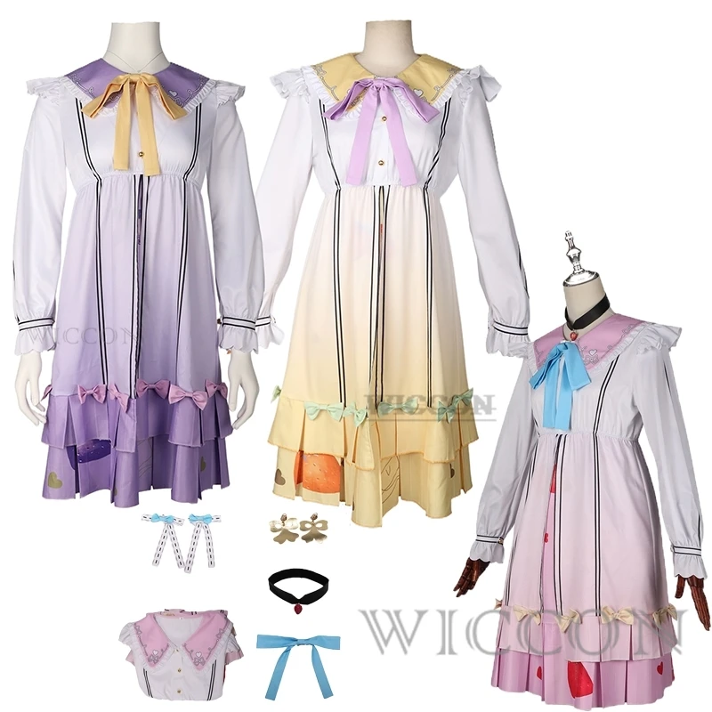 

Game Project Sekai Momoi Airi Cosplay Costume Girls Pink yellowDress with Bow Halloween Carnival Night Women Men Role Party Suit