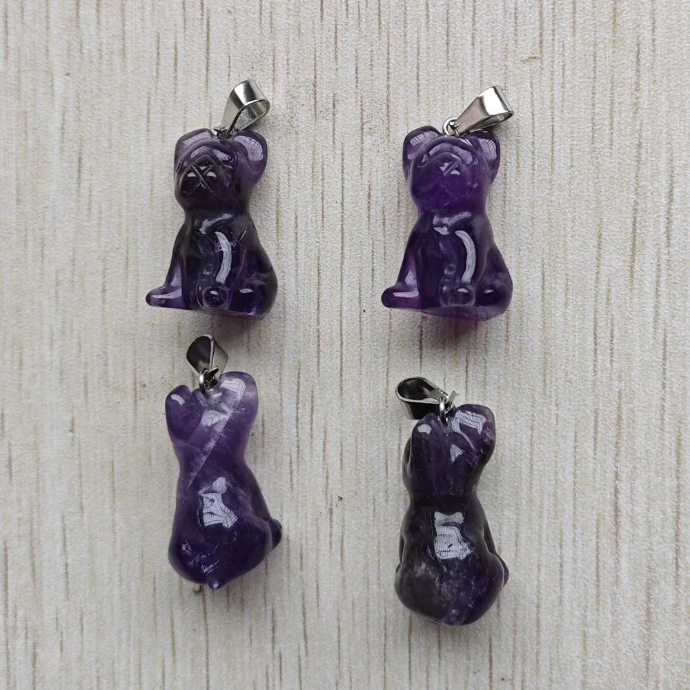 Fashion good quality amethyst natural stone dog shape pendants for Necklaces jewelry making 4pcs/lot Wholesale free shipping image 4
