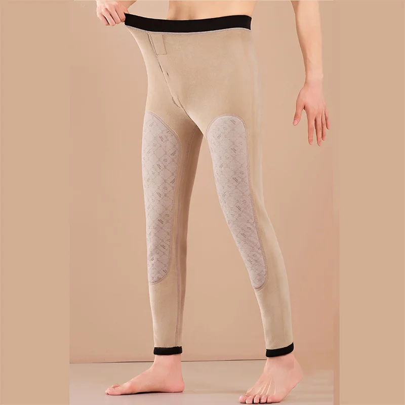 Wool Warm Men Thermal Leggings High Elastic Comfortable Fleece Knee Pads Pants Cold Resistant Soft Underwear Elastic Trousers