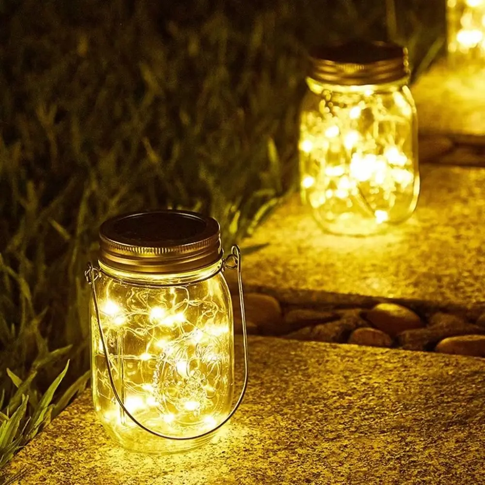 30LED Mason Jar Lid Lights Solar Charging Waterproof Hanging Outdoor Lights Hanging Style With Handles Solar Fairy Lights