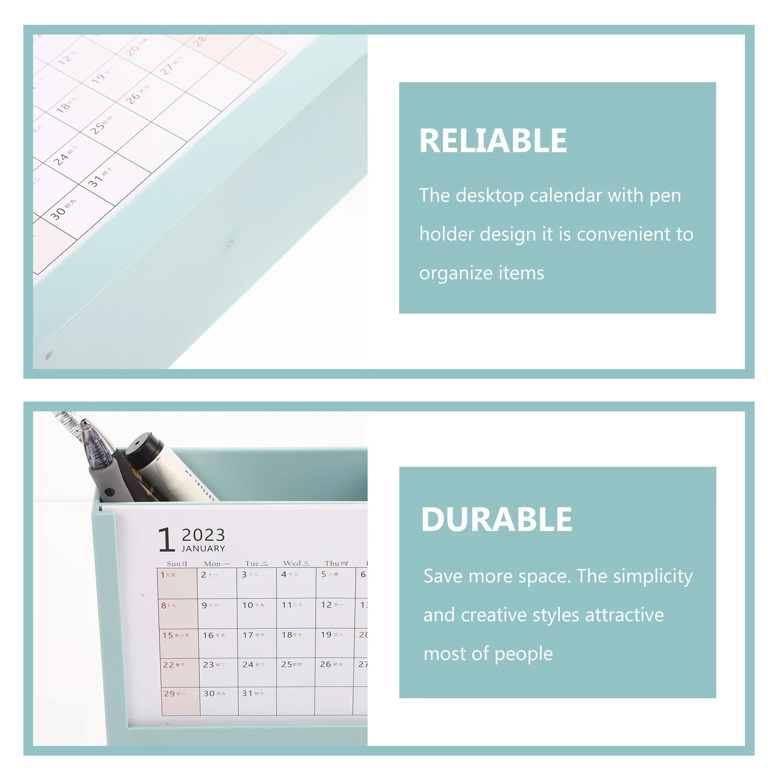 

2023 Pen Holder Desktop Calendar Multi-Functional Storage Box Office Organizer Tabletop Planner 2023 Calendar with Pen Holder