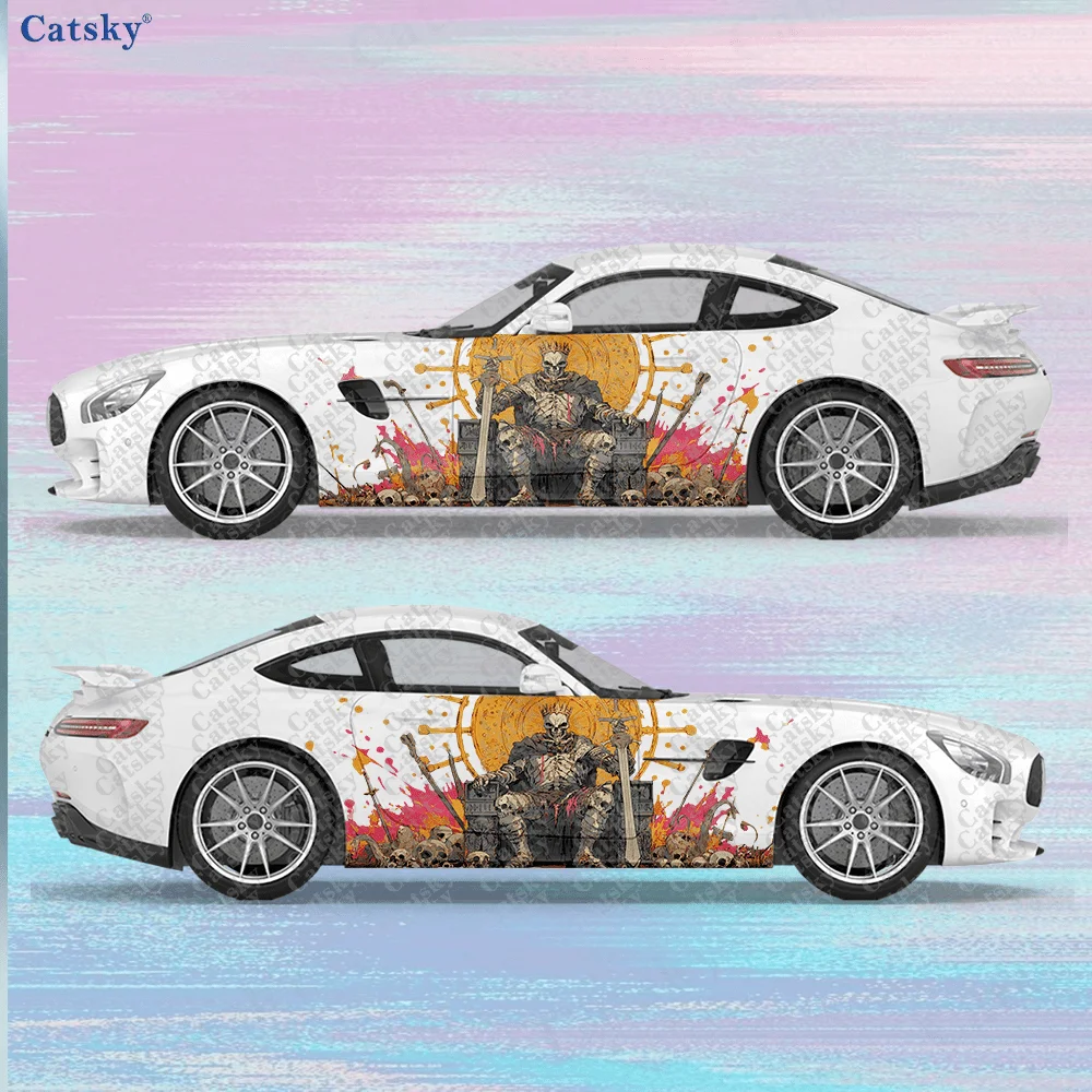 

2pcs Skeleton Master Throne Car Side Decals, Self-Adhesive PVC Waterproof & Scratch-Resistant Stickers, Fashionable Decals