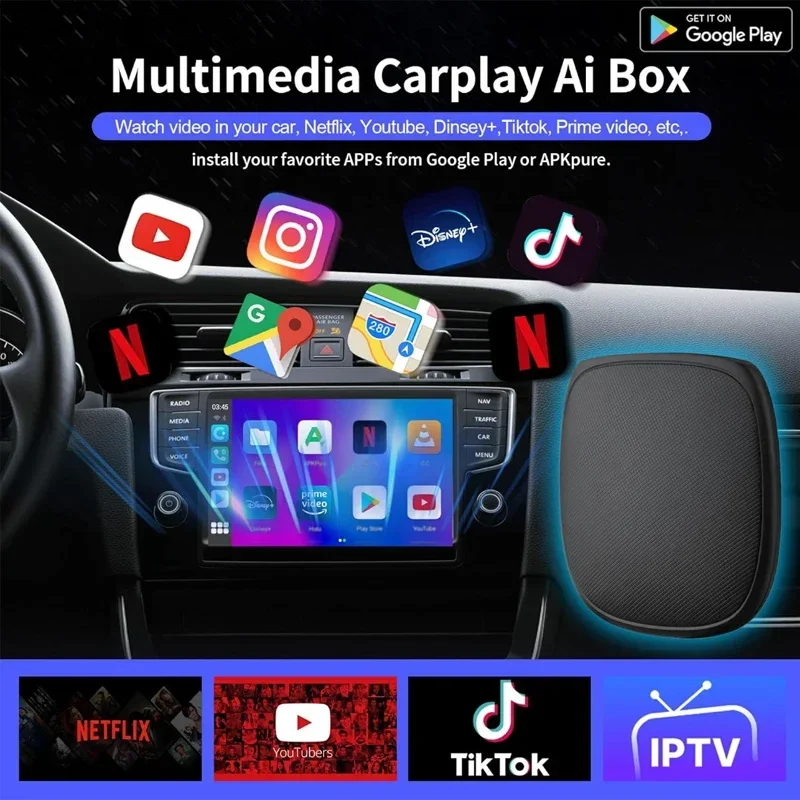 Android 14 TV Box 8-Core Wireless CarPlay AI Box Android Auto Adapter 4G LTE Plug & Play For Youtube Nexflit Car Assecories